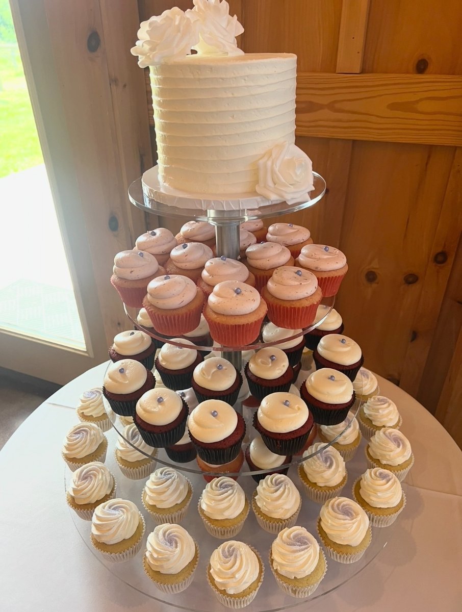 cupcake tower with cake