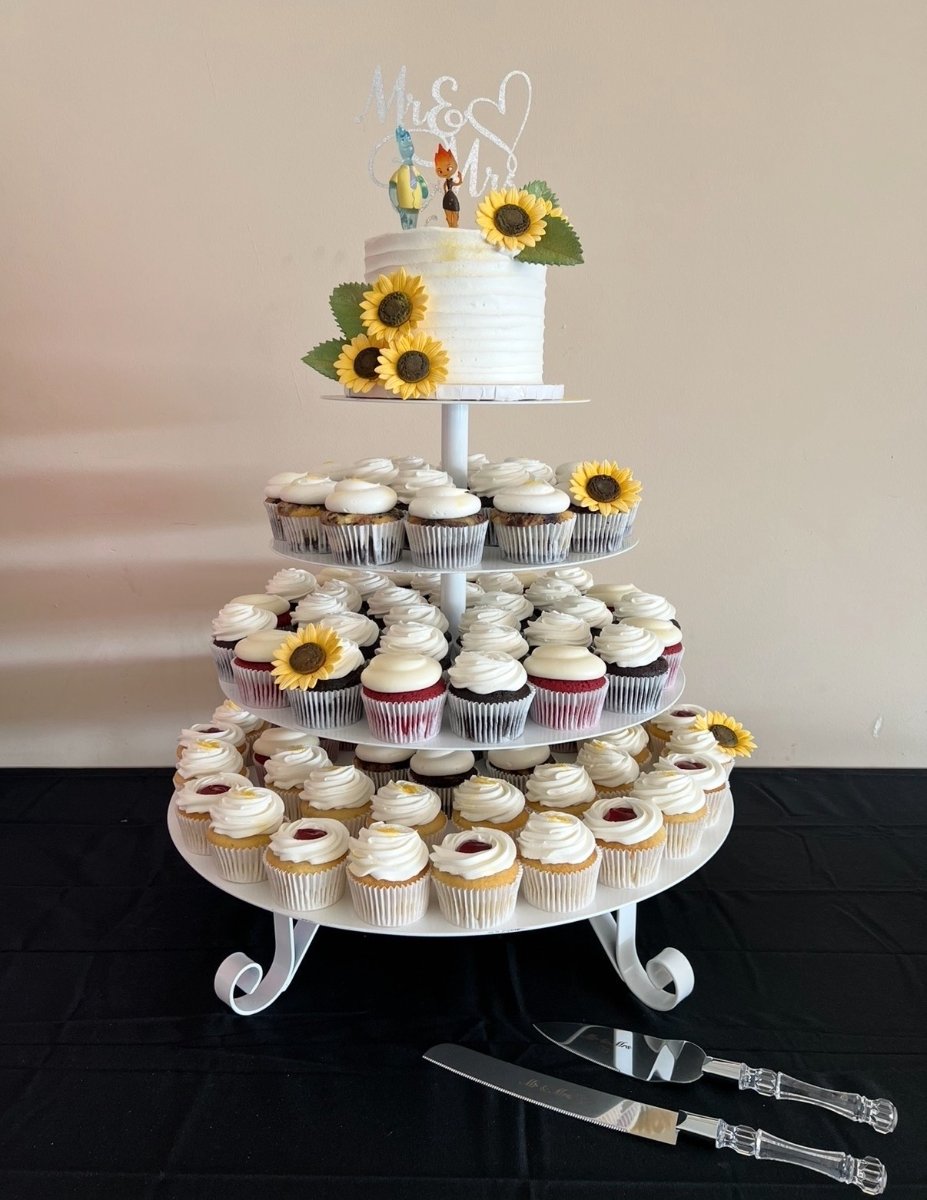sunflower cupcake tower with cake